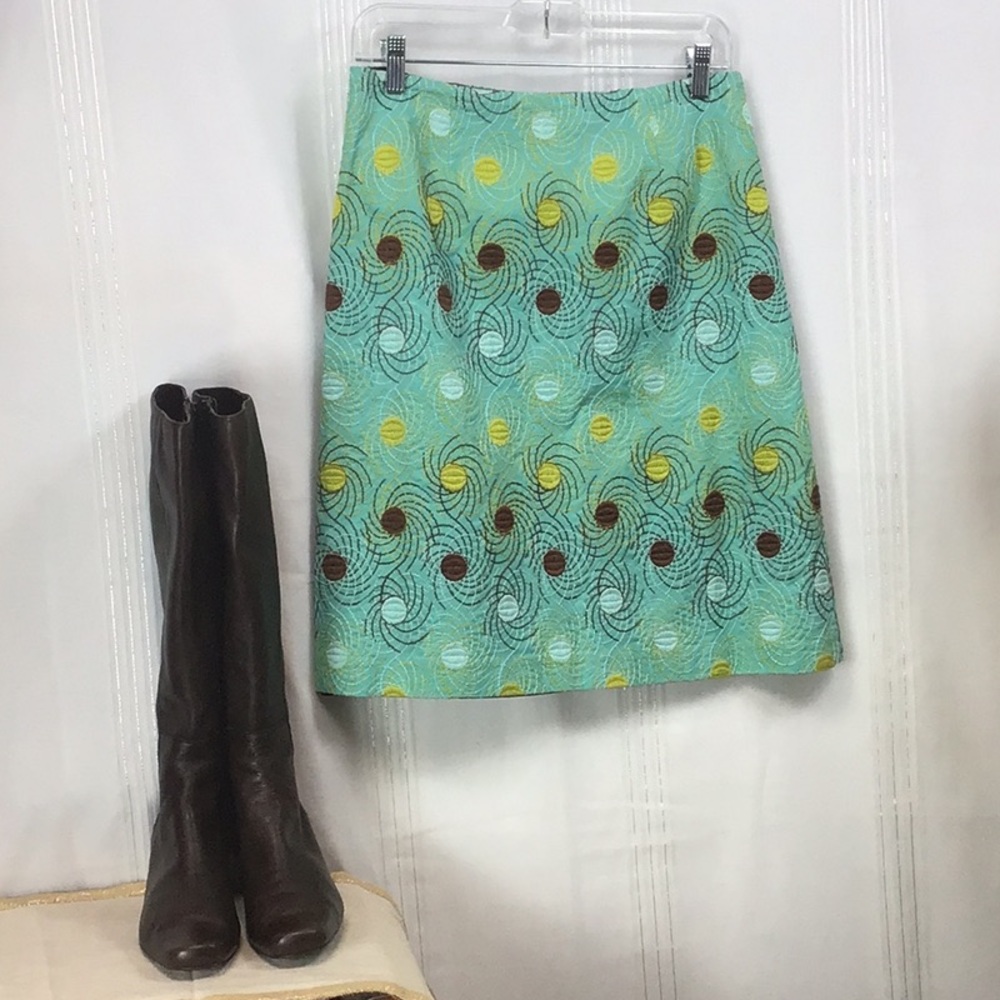 Kathlin Argiro Atelier Turquoise Abstract Embroidered Lined A-Line Skirt Sz 8 - Picture 5 of 11